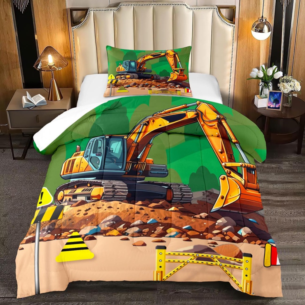 Realistic Heavy Excavator Boys Comforter Set | CozyLil