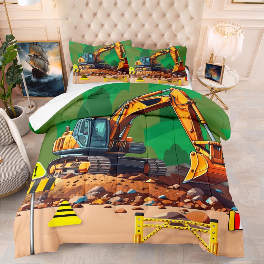 Realistic Heavy Excavator Boys Comforter Set | CozyLil