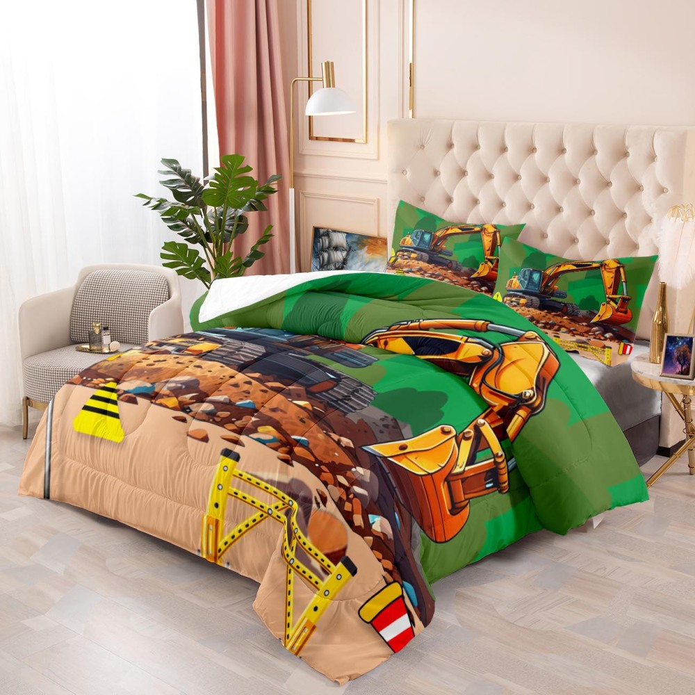 Realistic Heavy Excavator Boys Comforter Set | CozyLil