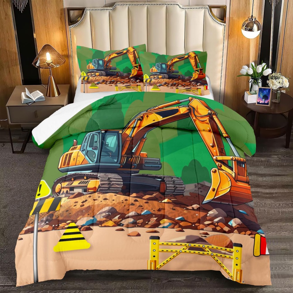 Realistic Heavy Excavator Boys Comforter Set | CozyLil