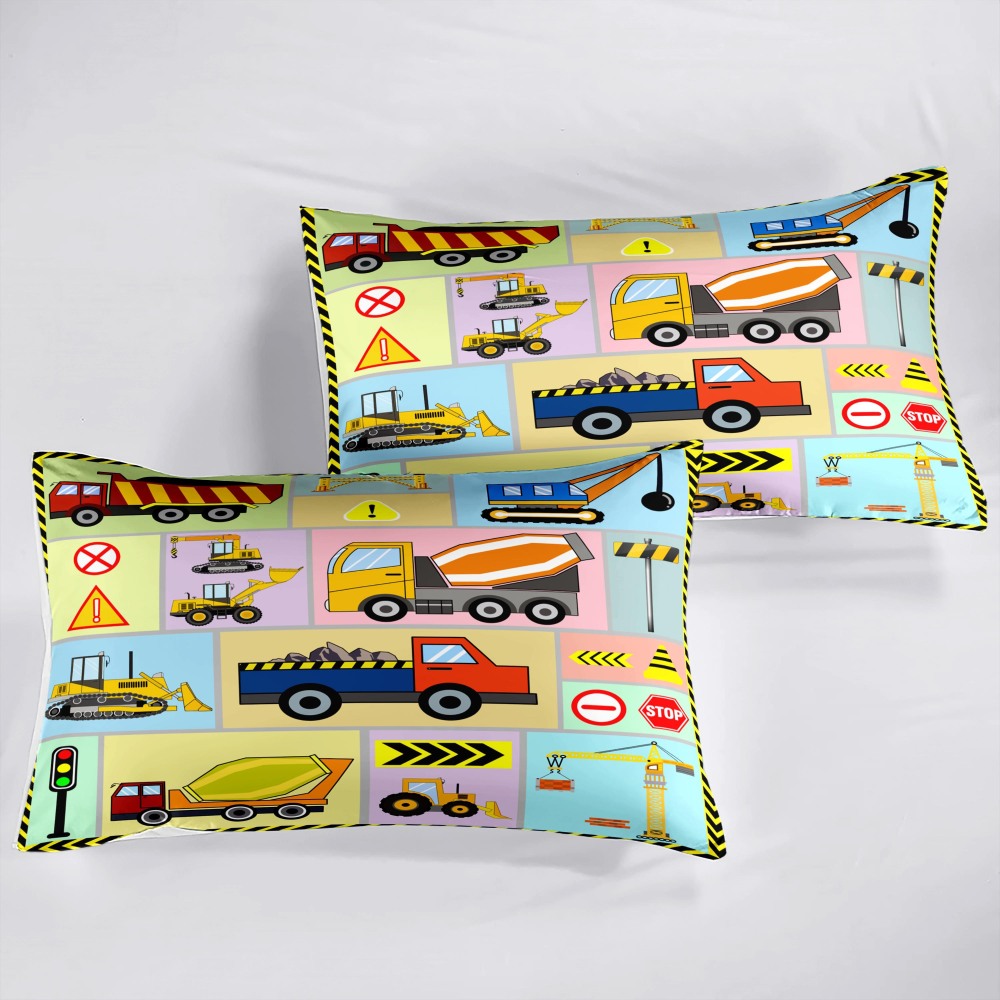 Pastel Color Block Construction Vehicles Kids Comforter Set | CozyLil