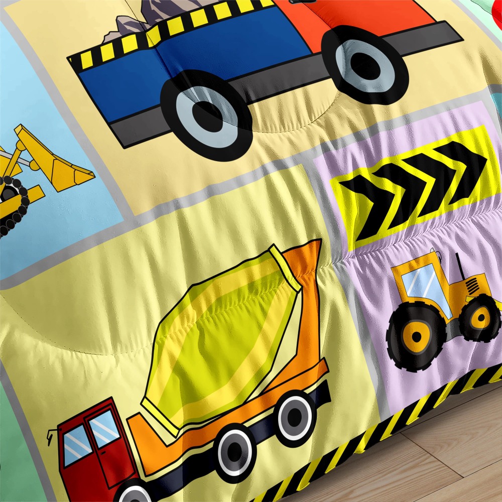 Pastel Color Block Construction Vehicles Kids Comforter Set | CozyLil