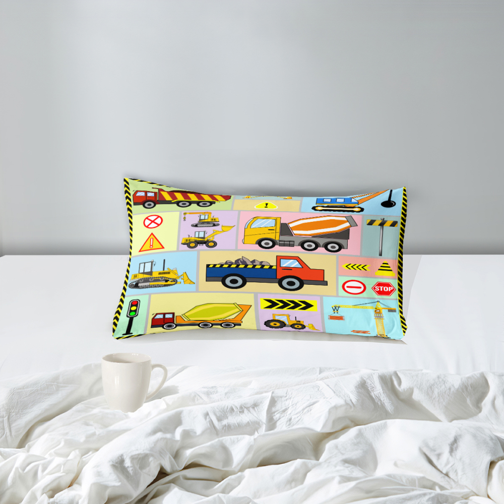 Pastel Color Block Construction Vehicles Kids Comforter Set | CozyLil