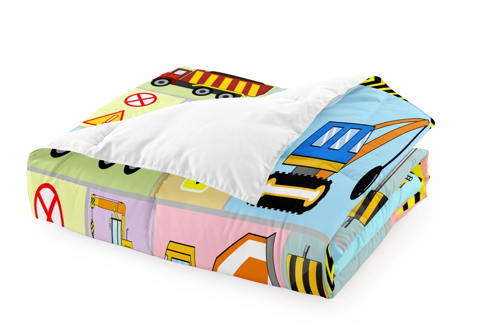 Pastel Color Block Construction Vehicles Kids Comforter Set | CozyLil
