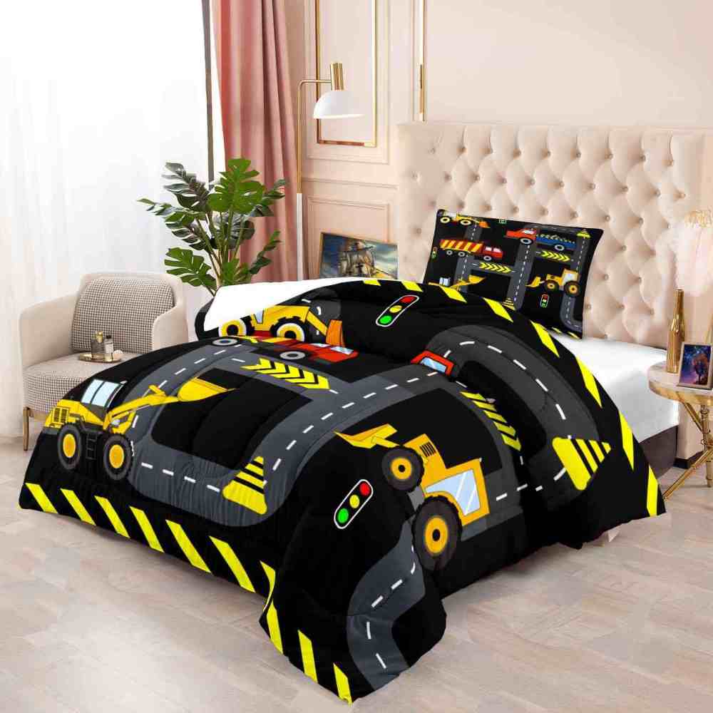 Black Asphalt Road Track Boys Comforter Set | CozyLil