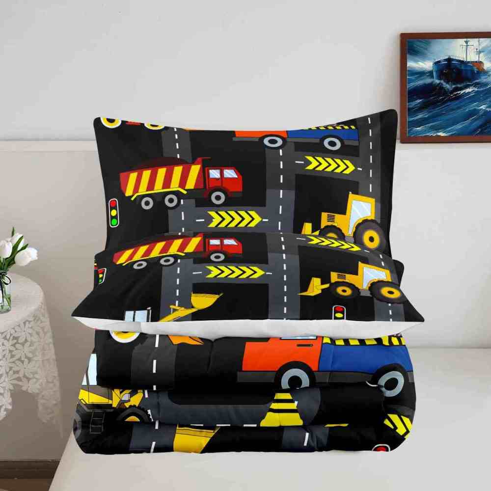 Black Asphalt Road Track Boys Comforter Set | CozyLil