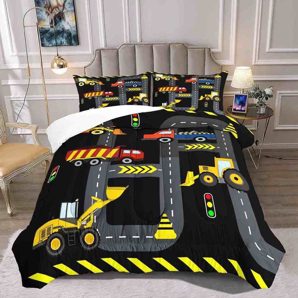 Black Asphalt Road Track Boys Comforter Set | CozyLil