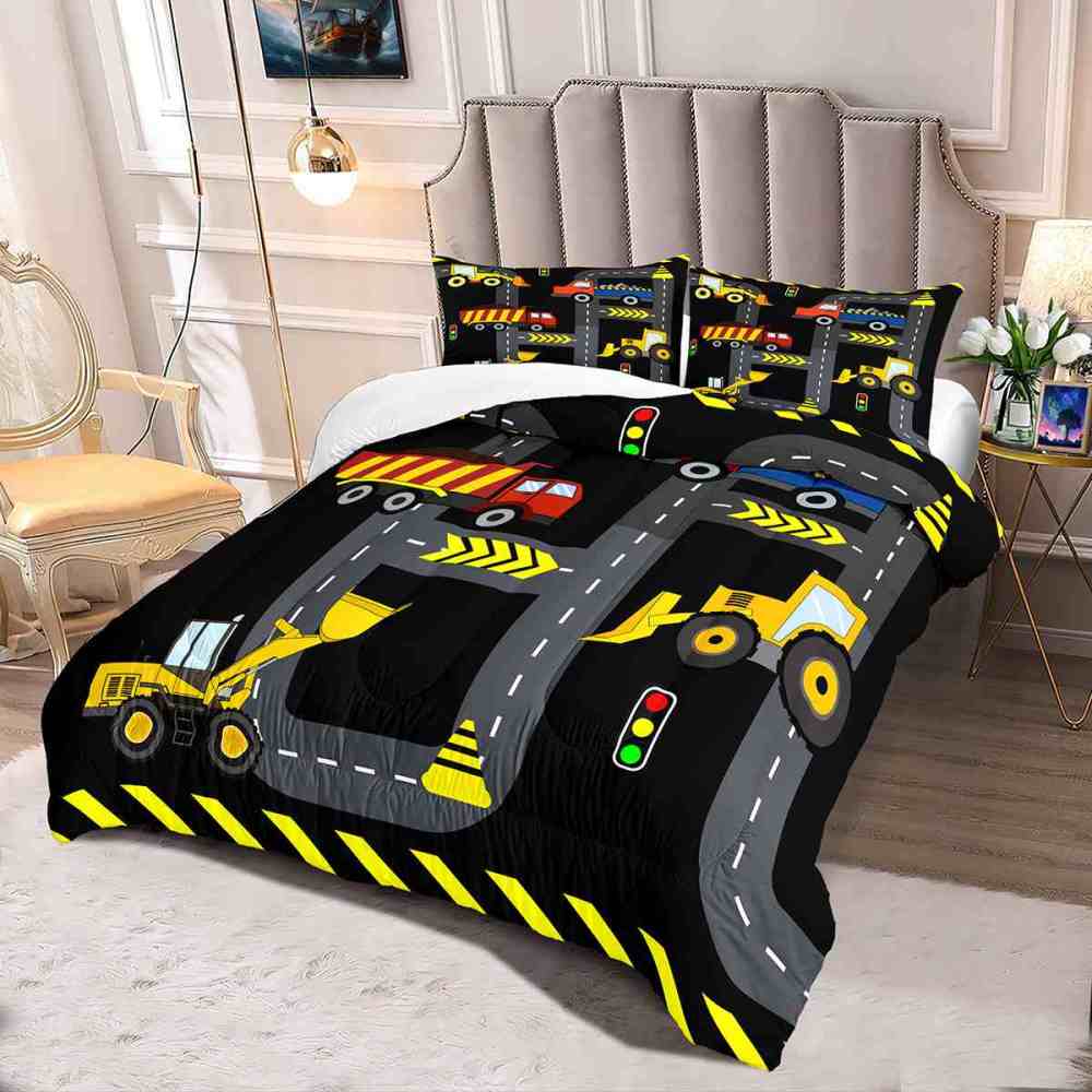 Black Asphalt Road Track Boys Comforter Set | CozyLil