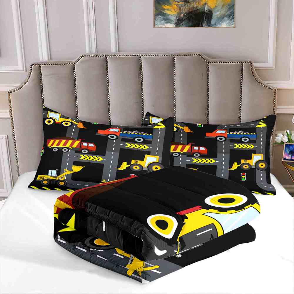 Black Asphalt Road Track Boys Comforter Set | CozyLil