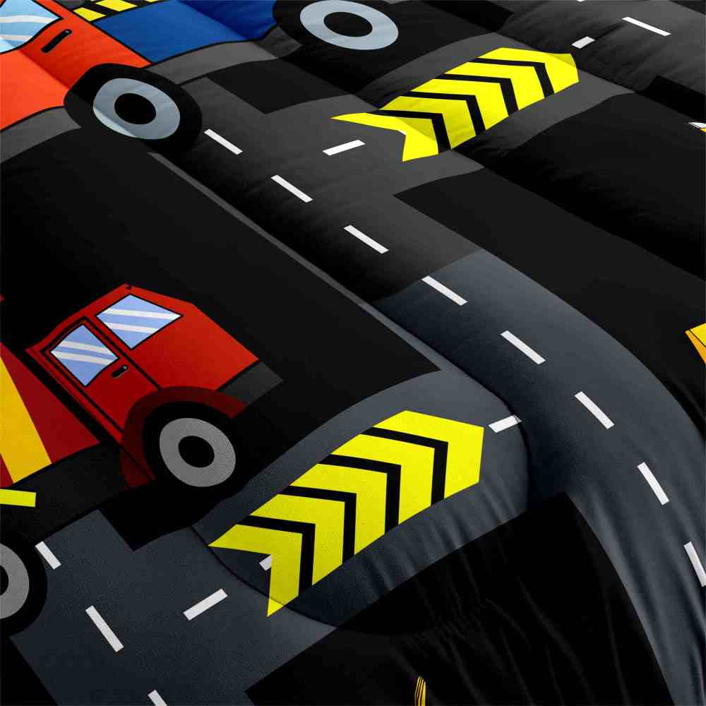 Black Asphalt Road Track Boys Comforter Set | CozyLil