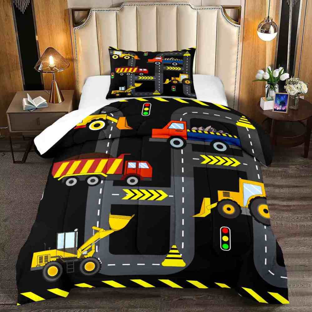 Black Asphalt Road Track Boys Comforter Set | CozyLil