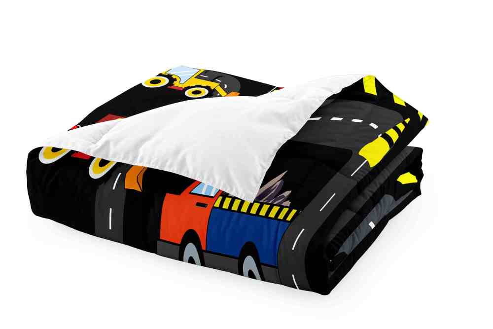 Black Asphalt Road Track Boys Comforter Set | CozyLil