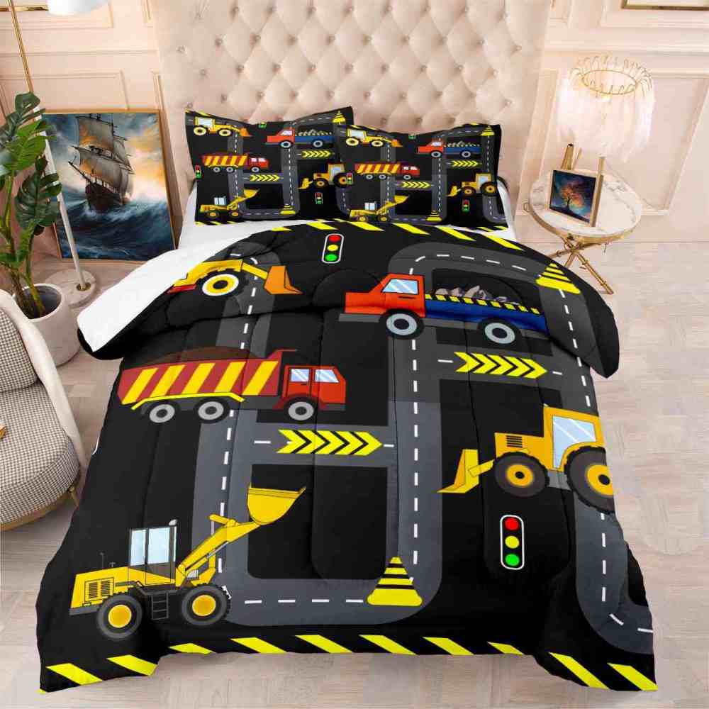 Black Asphalt Road Track Boys Comforter Set | CozyLil