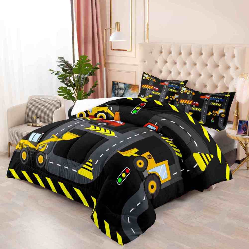 Black Asphalt Road Track Boys Comforter Set | CozyLil