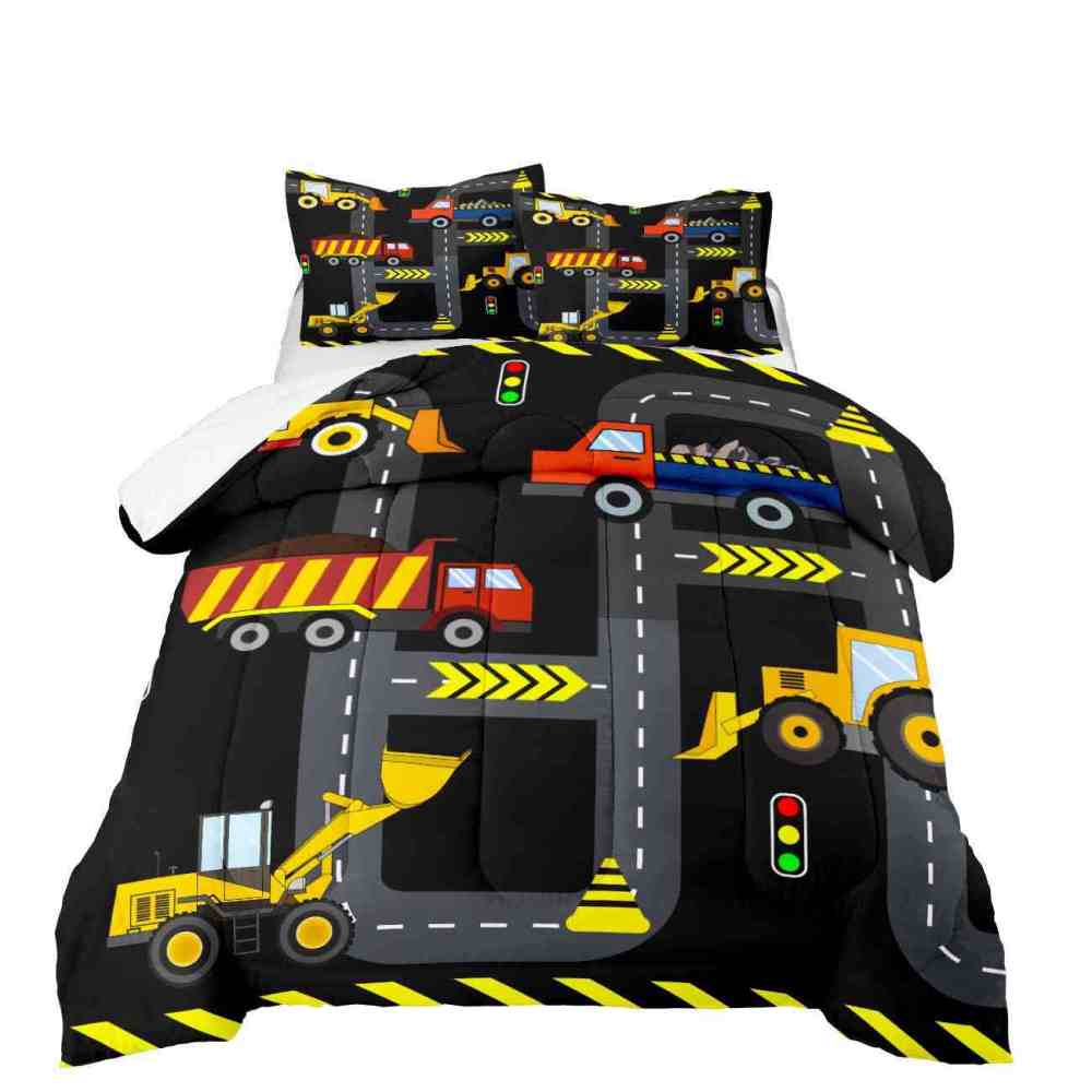 Black Asphalt Road Track Boys Comforter Set | CozyLil