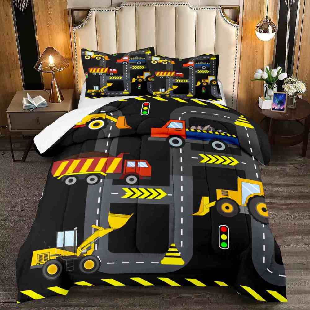Black Asphalt Road Track Boys Comforter Set | CozyLil