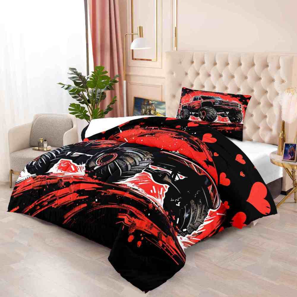 Red Monster Truck Racing Bedding Set Boys Room Decor | CozyLil