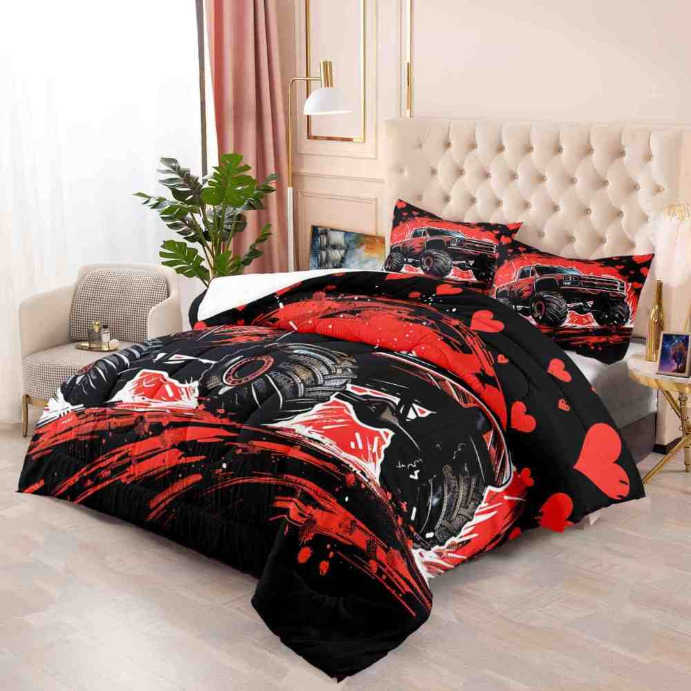 Red Monster Truck Racing Bedding Set Boys Room Decor | CozyLil