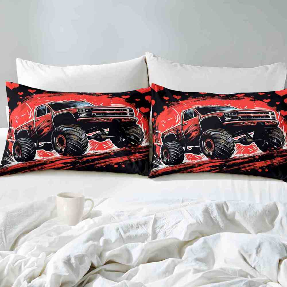 Red Monster Truck Racing Bedding Set Boys Room Decor | CozyLil