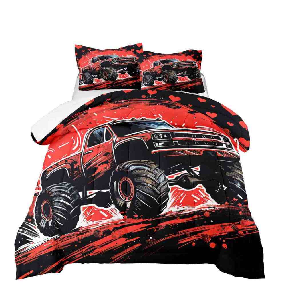 Red Monster Truck Racing Bedding Set Boys Room Decor | CozyLil