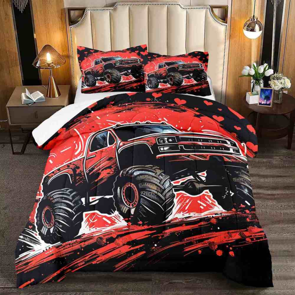 Red Monster Truck Racing Bedding Set Boys Room Decor | CozyLil