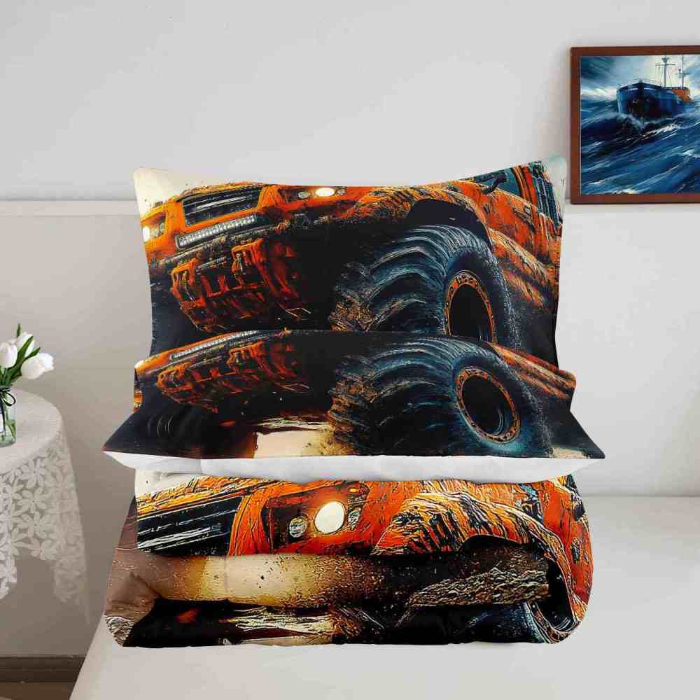 Orange Extreme Off-Road Mud Truck Bedding Set Teen Boys | CozyLil