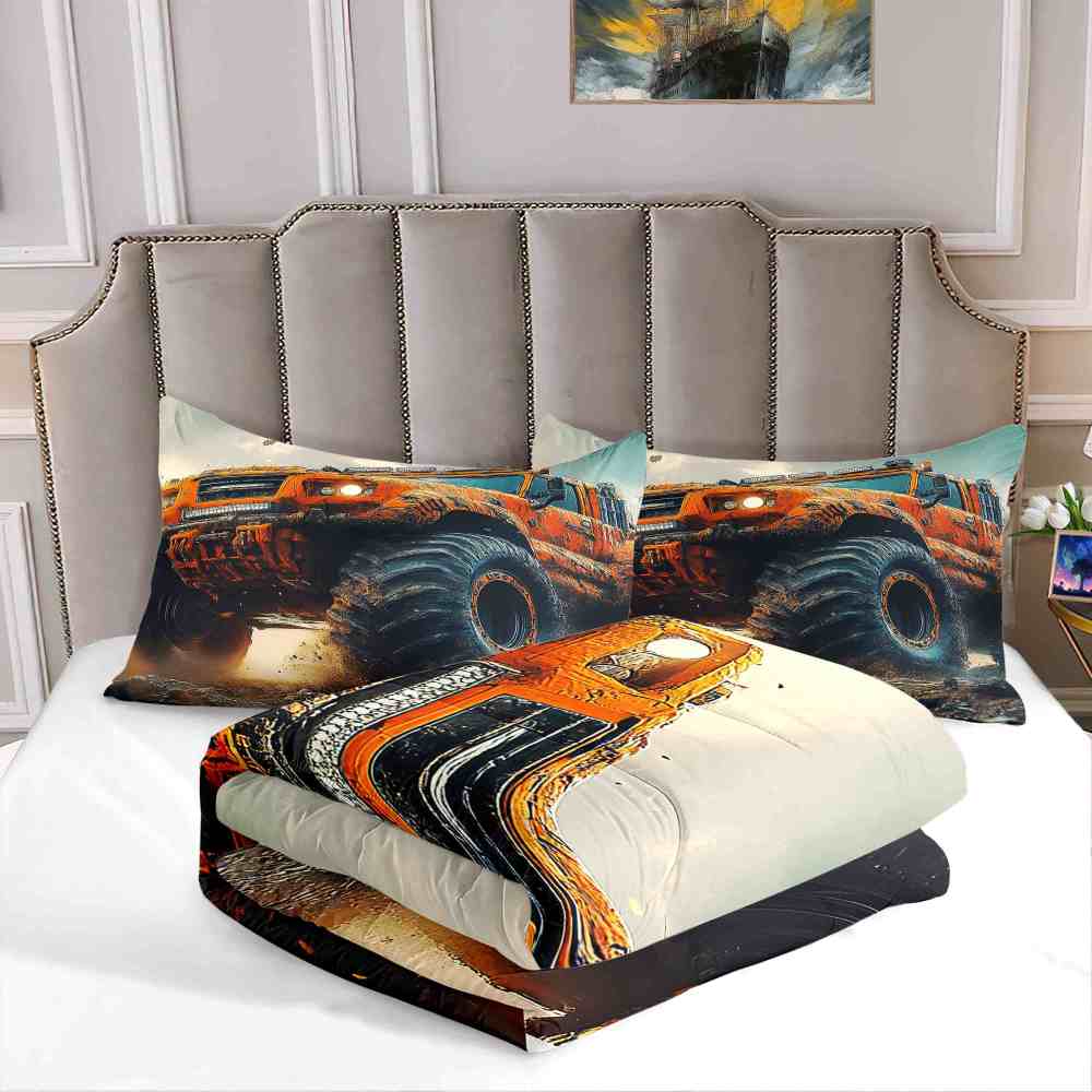 Orange Extreme Off-Road Mud Truck Bedding Set Teen Boys | CozyLil
