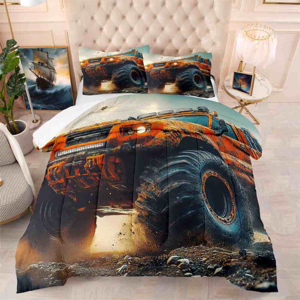 Orange Extreme Off-Road Mud Truck Bedding Set Teen Boys | CozyLil