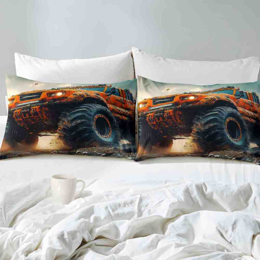 Orange Extreme Off-Road Mud Truck Bedding Set Teen Boys | CozyLil