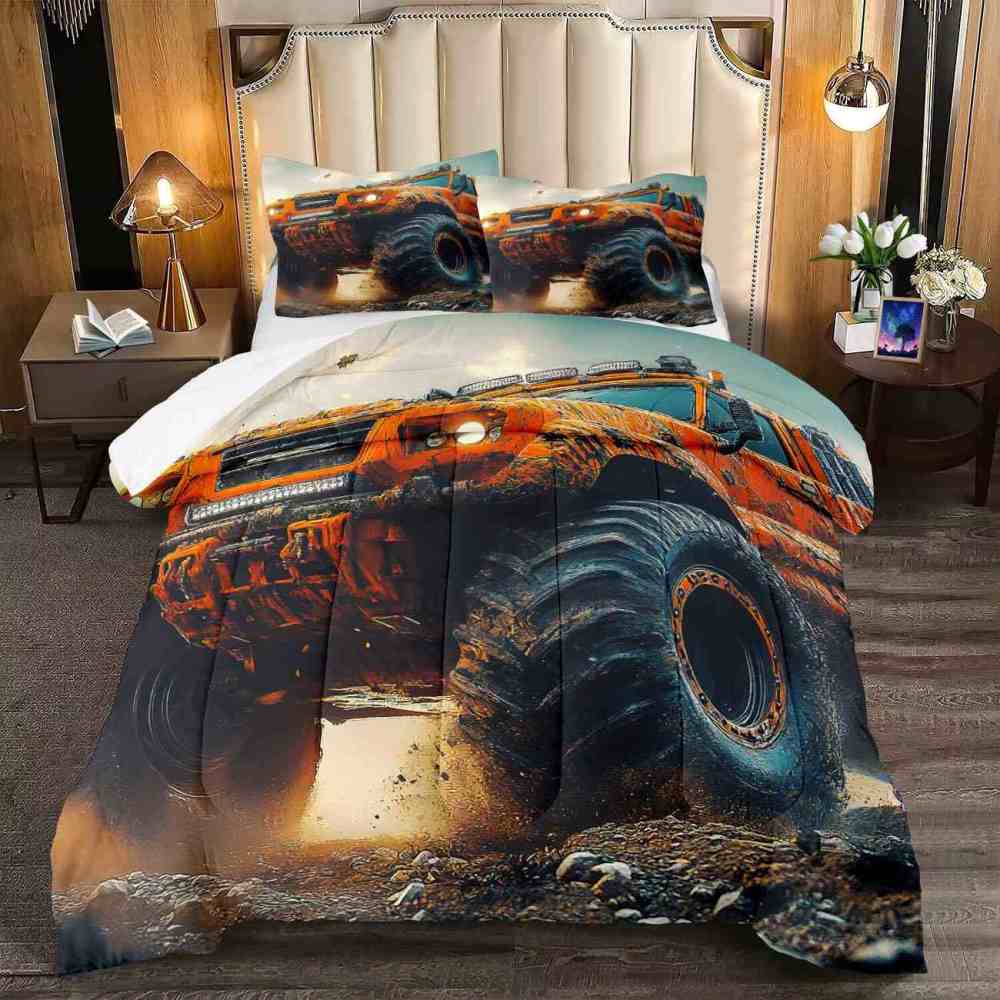 Orange Extreme Off-Road Mud Truck Bedding Set Teen Boys | CozyLil