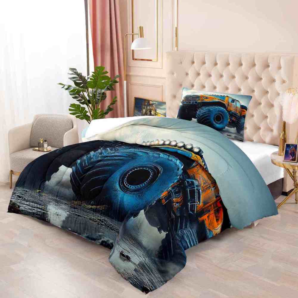 Blue Mechanical Giant Tire Off-Road Truck Comforter Set | CozyLil