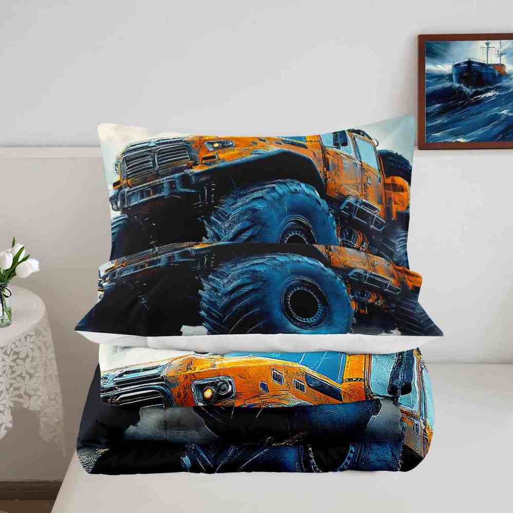 Blue Mechanical Giant Tire Off-Road Truck Comforter Set | CozyLil
