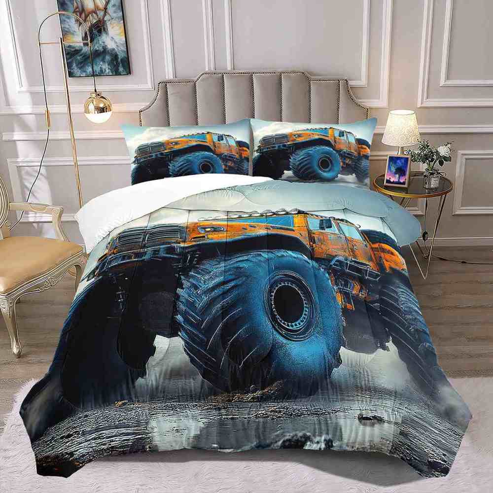 Blue Mechanical Giant Tire Off-Road Truck Comforter Set | CozyLil