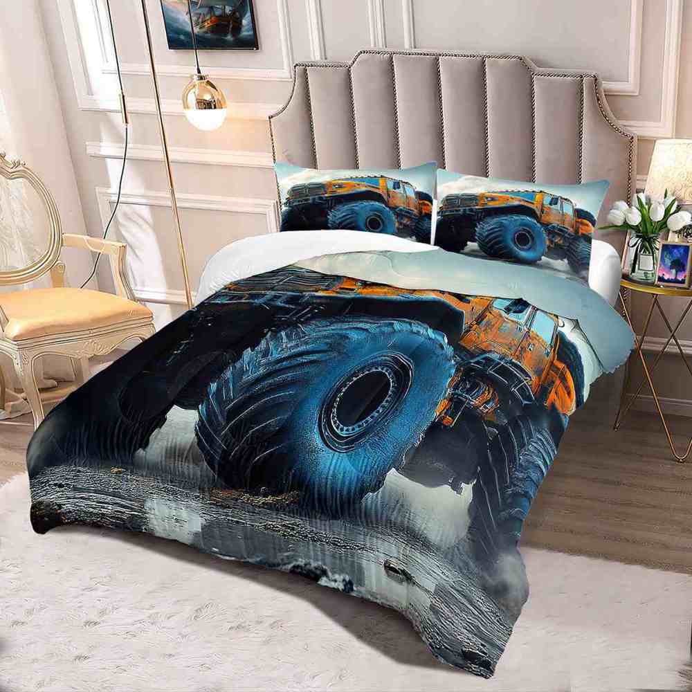 Blue Mechanical Giant Tire Off-Road Truck Comforter Set | CozyLil
