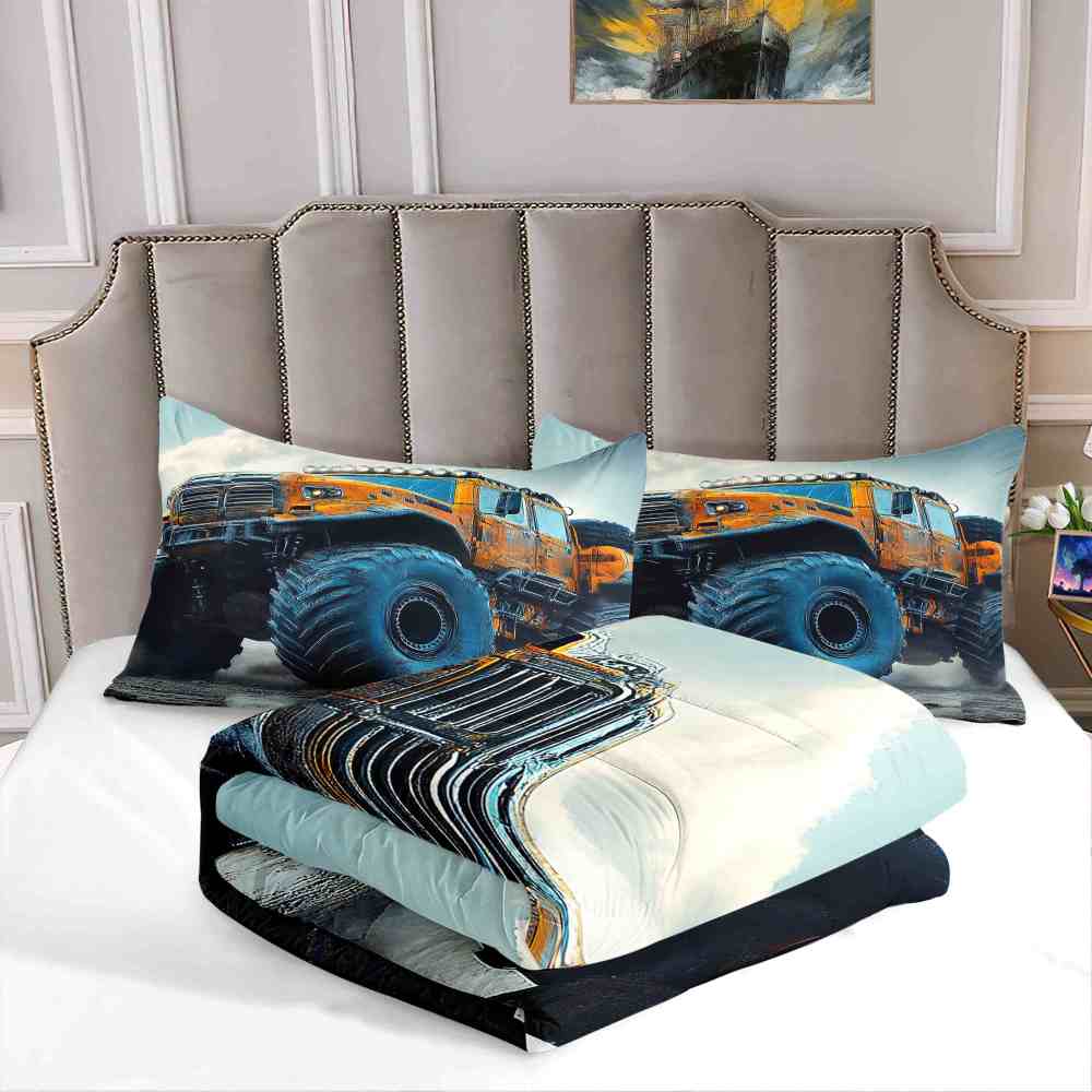 Blue Mechanical Giant Tire Off-Road Truck Comforter Set | CozyLil