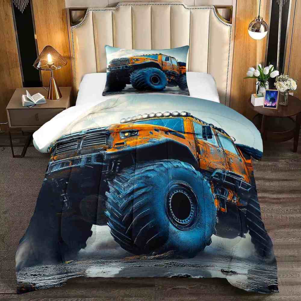 Blue Mechanical Giant Tire Off-Road Truck Comforter Set | CozyLil
