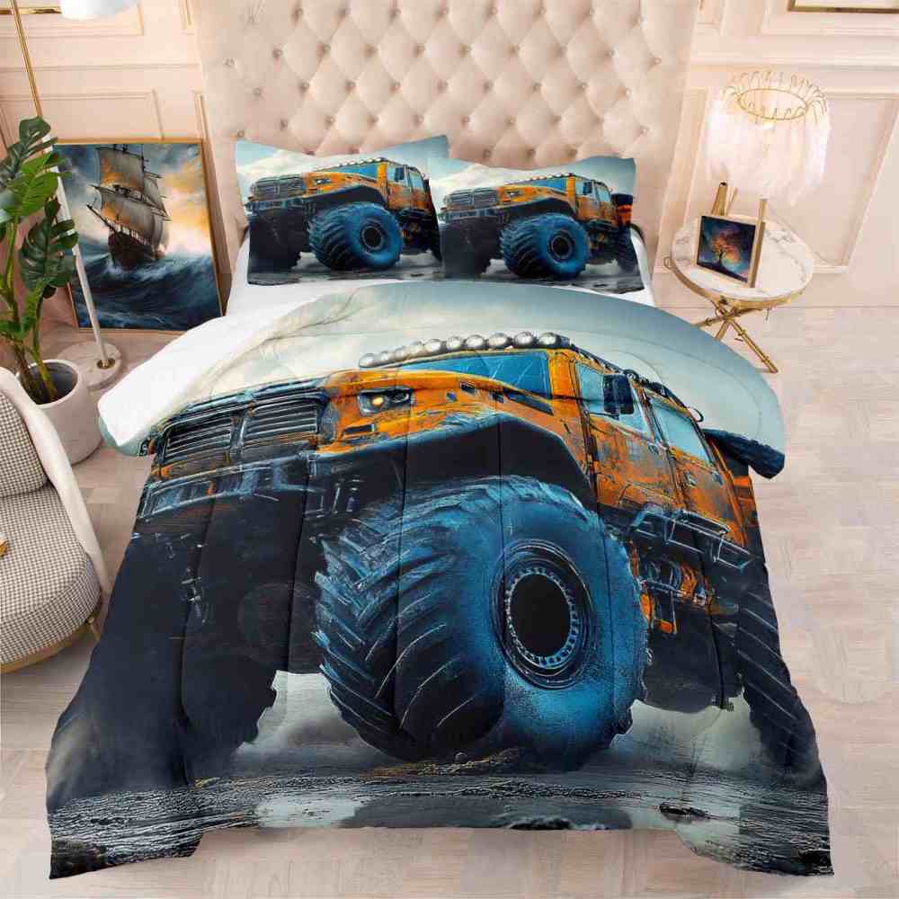 Blue Mechanical Giant Tire Off-Road Truck Comforter Set | CozyLil