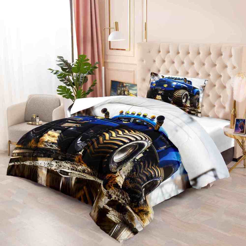 Extreme Blue Dirt Truck Huge Tires Boys Bedding Set | CozyLil