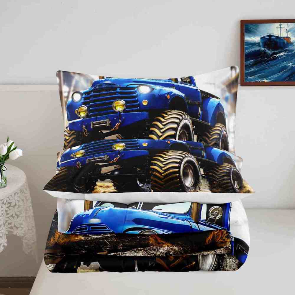 Extreme Blue Dirt Truck Huge Tires Boys Bedding Set | CozyLil