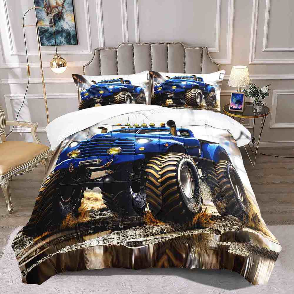 Extreme Blue Dirt Truck Huge Tires Boys Bedding Set | CozyLil