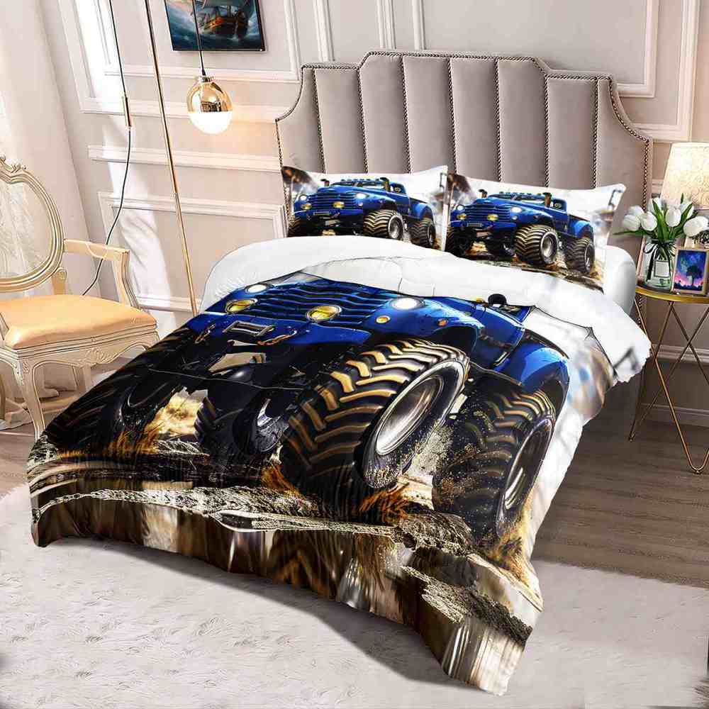 Extreme Blue Dirt Truck Huge Tires Boys Bedding Set | CozyLil