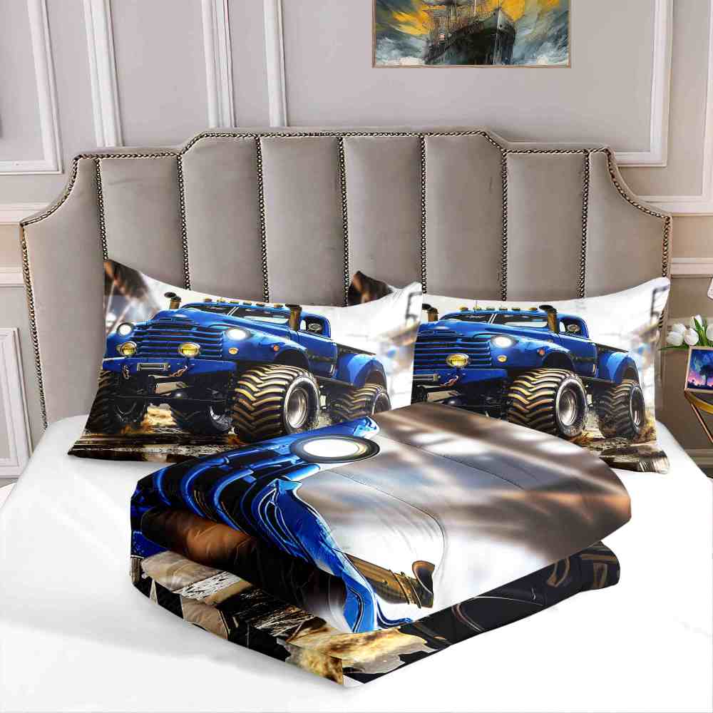 Extreme Blue Dirt Truck Huge Tires Boys Bedding Set | CozyLil