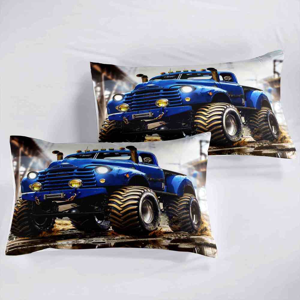 Extreme Blue Dirt Truck Huge Tires Boys Bedding Set | CozyLil