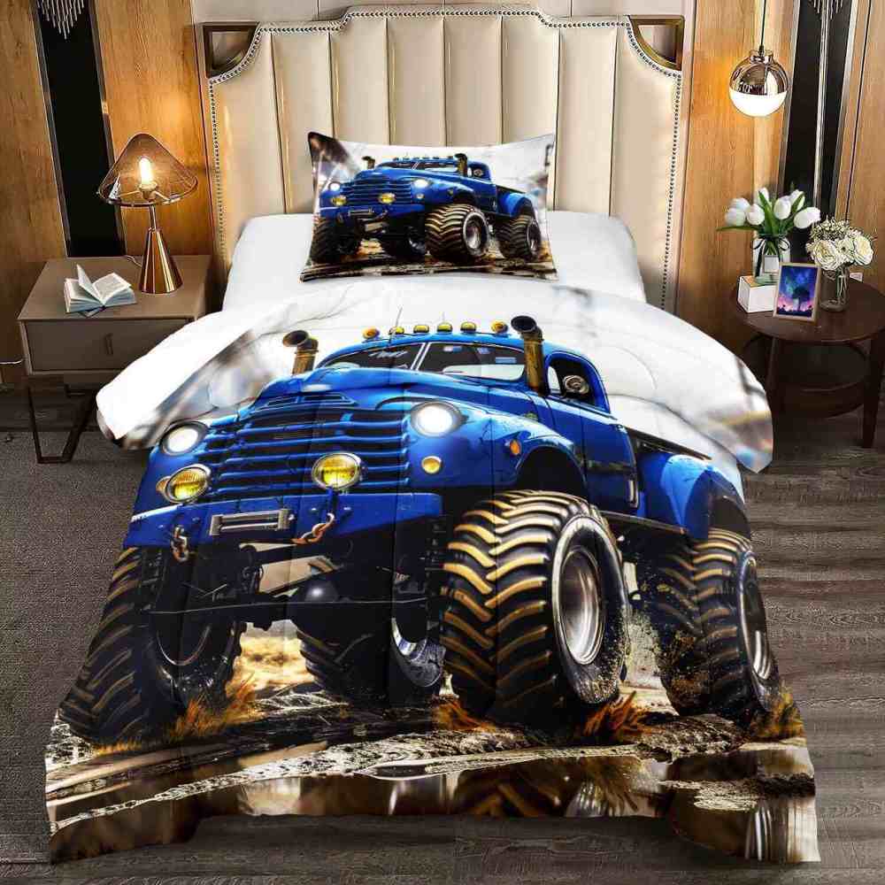 Extreme Blue Dirt Truck Huge Tires Boys Bedding Set | CozyLil