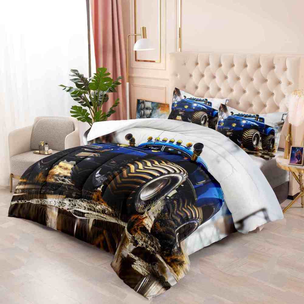 Extreme Blue Dirt Truck Huge Tires Boys Bedding Set | CozyLil