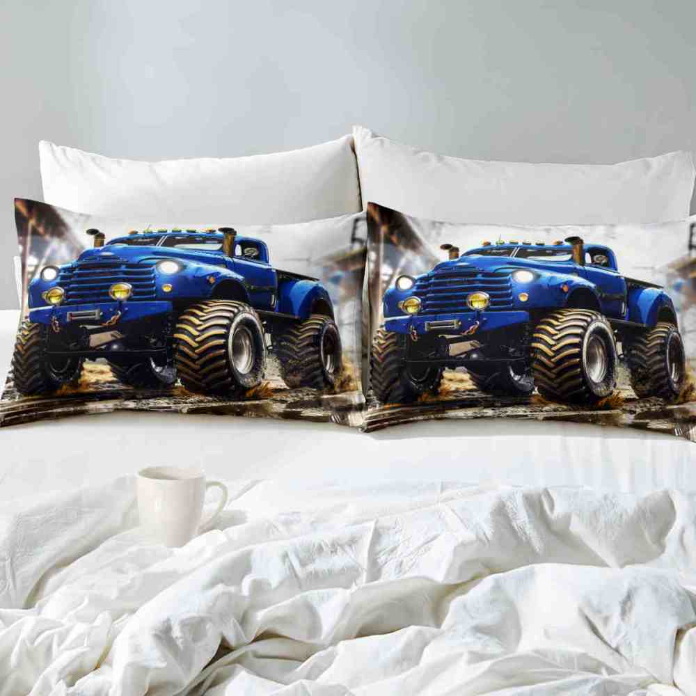 Extreme Blue Dirt Truck Huge Tires Boys Bedding Set | CozyLil
