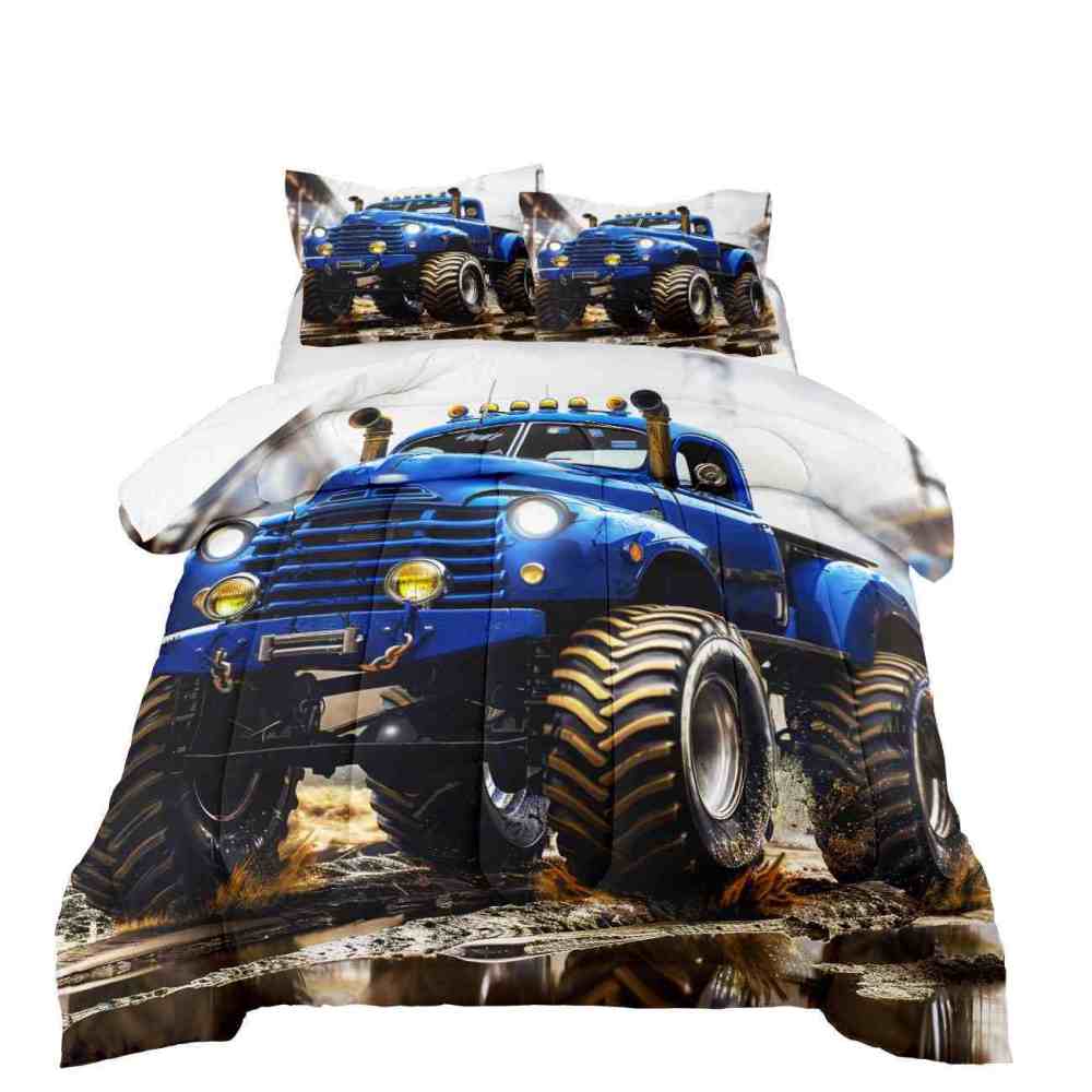 Extreme Blue Dirt Truck Huge Tires Boys Bedding Set | CozyLil