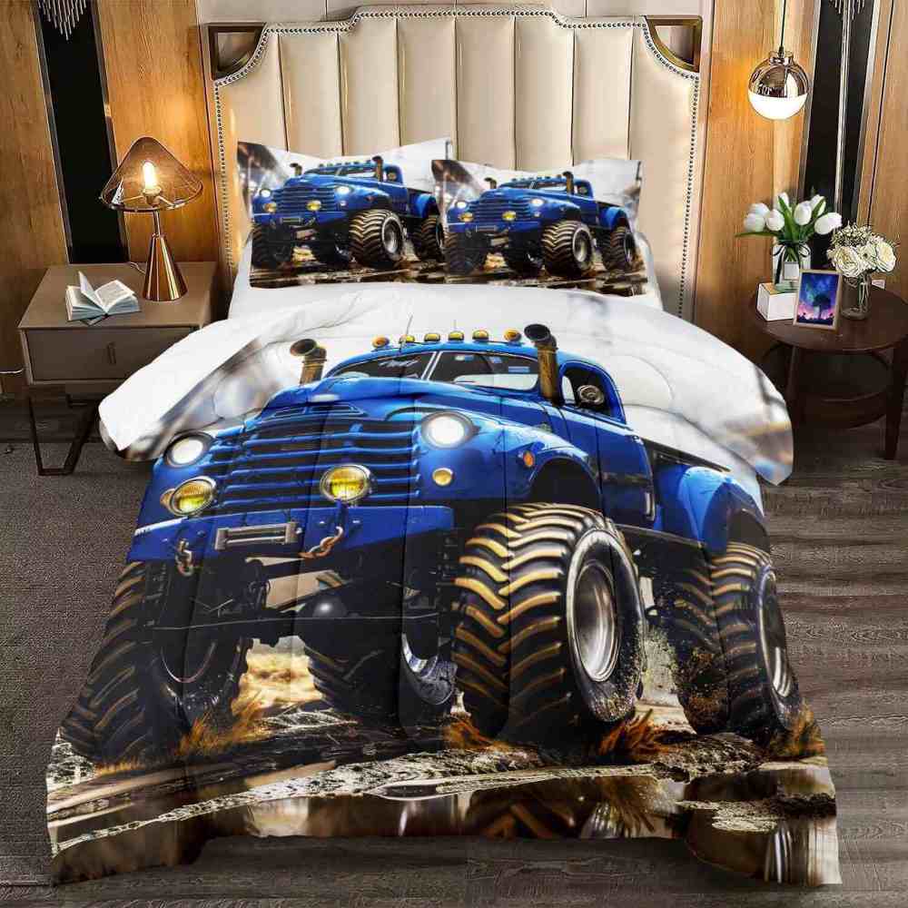 Extreme Blue Dirt Truck Huge Tires Boys Bedding Set | CozyLil
