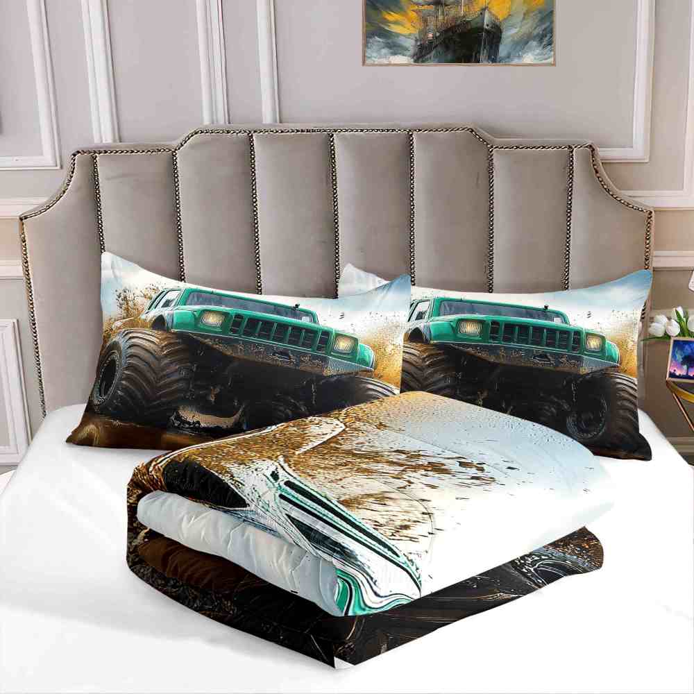 Aggressive Green Monster Truck Racing Comforter Set | CozyLil
