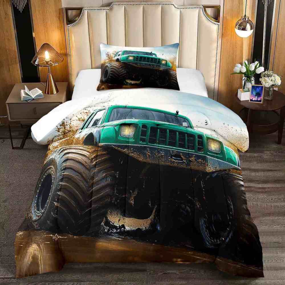 Aggressive Green Monster Truck Racing Comforter Set | CozyLil